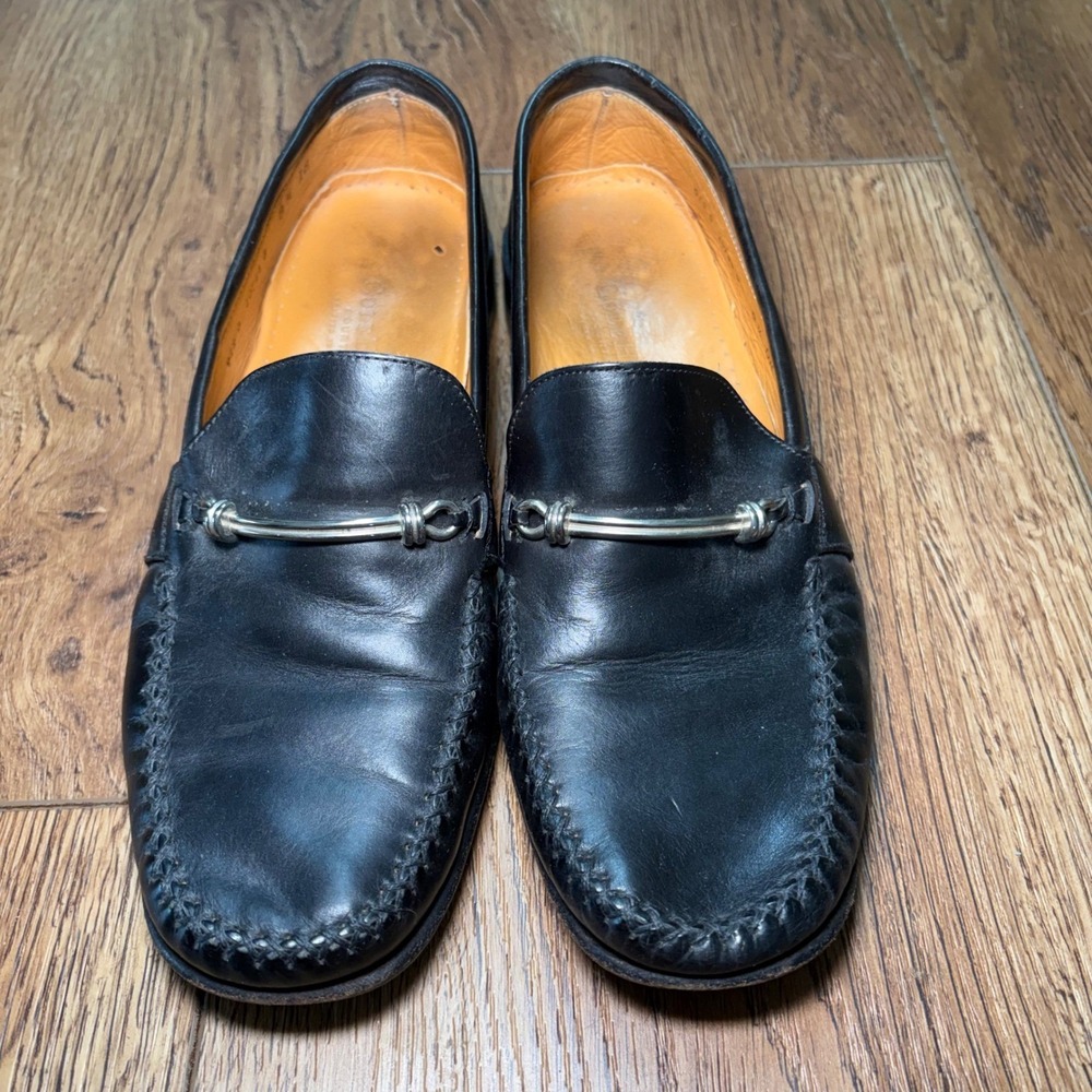 Vintage Cole Haan Country Mens 8.5 Black Leather Bit Loafers Made in Italy